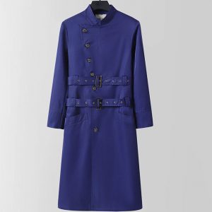Plus Size Men’s Classic Double Strap Buttoned Long Overcoat
